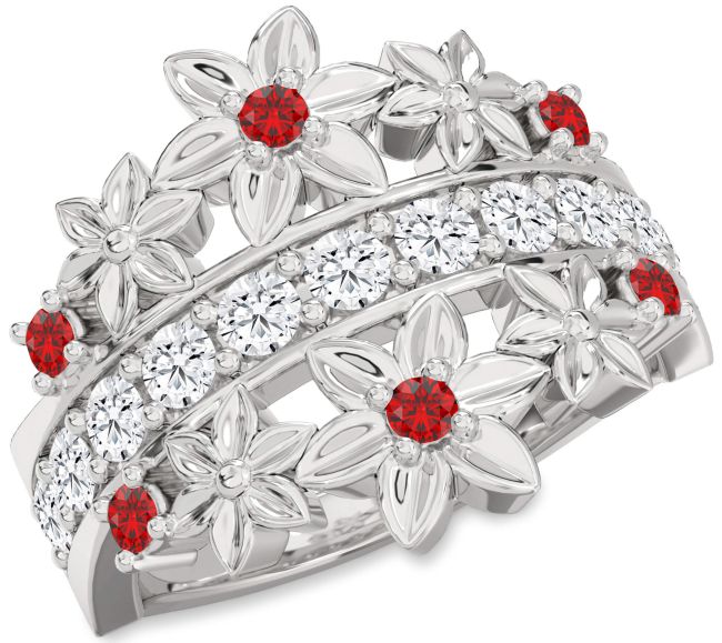 Diamond Ruby Platinum Flower Ring