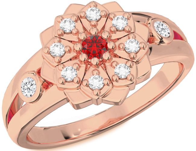 Diamond Ruby Rose Gold Flower Ring