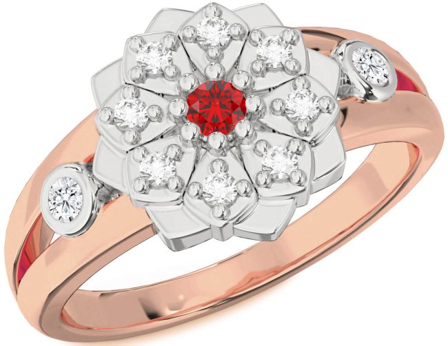Diamond Ruby White Rose Gold Flower Ring