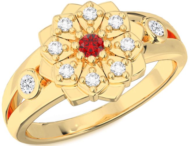 Diamond Ruby Gold Flower Ring