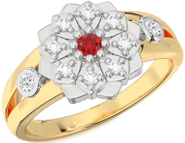 Diamond Ruby Platinum & Yellow Gold Flower Ring
