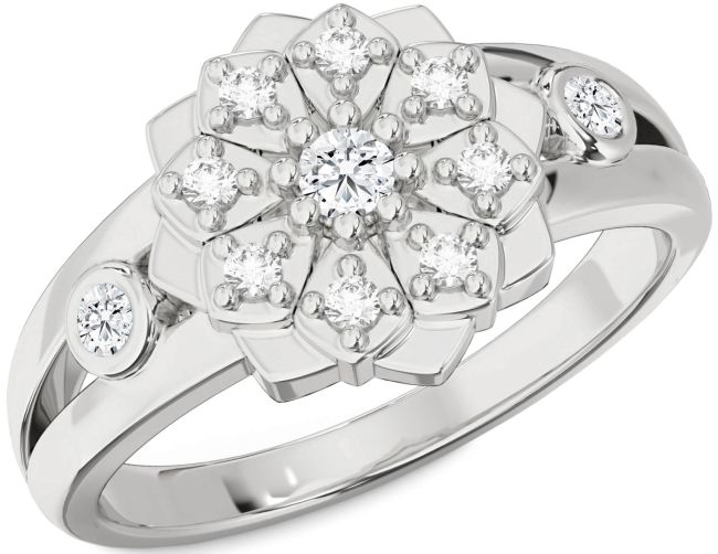 Diamond Silver Flower Ring
