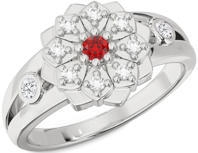 Diamond Ruby Platinum Flower Ring
