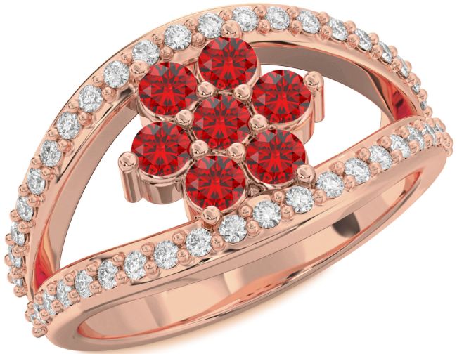 Diamond Ruby Rose Gold Flower Ring