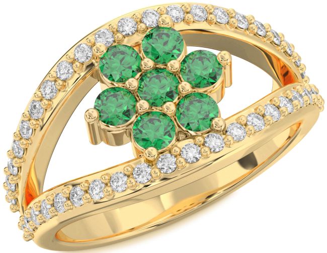 Diamond Emerald Gold Flower Ring