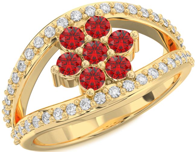 Diamond Ruby Gold Silver Flower Ring
