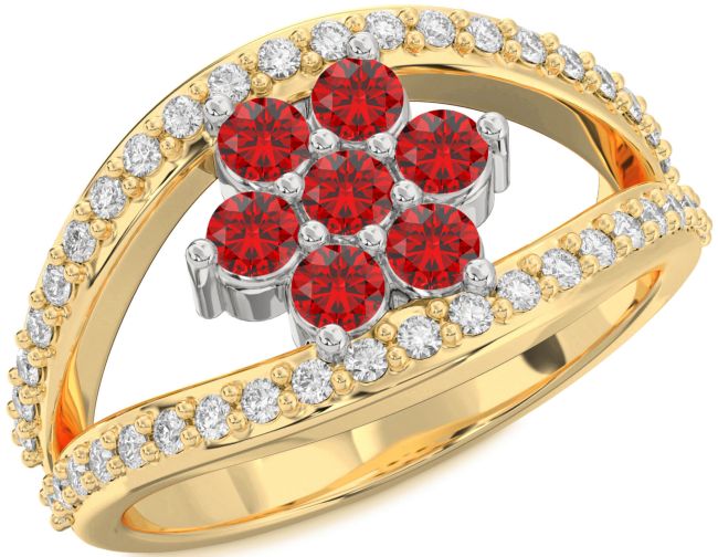 Diamond Ruby Platinum & Yellow Gold Flower Ring