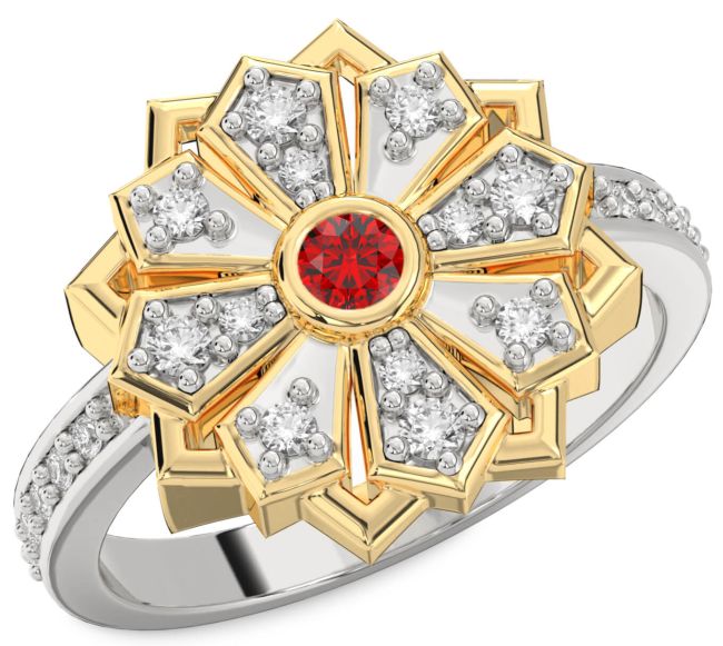 Diamond Ruby Platinum & Yellow Gold Flower Ring