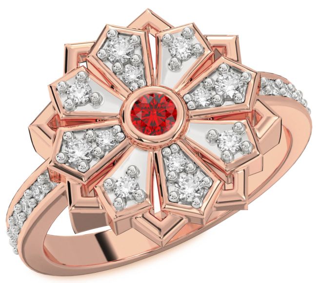 Diamond Ruby Rose Gold Flower Ring