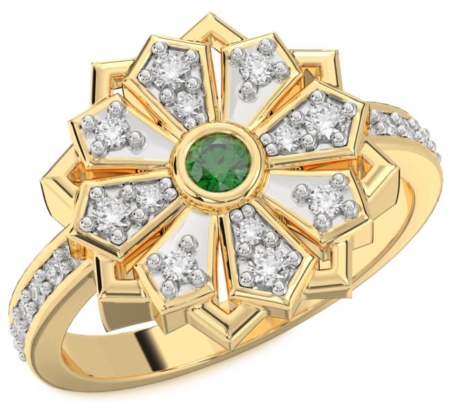 Diamond Emerald Gold Flower Ring