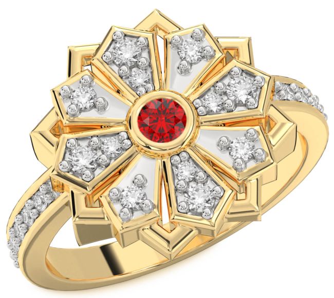 Diamond Ruby Gold Flower Ring