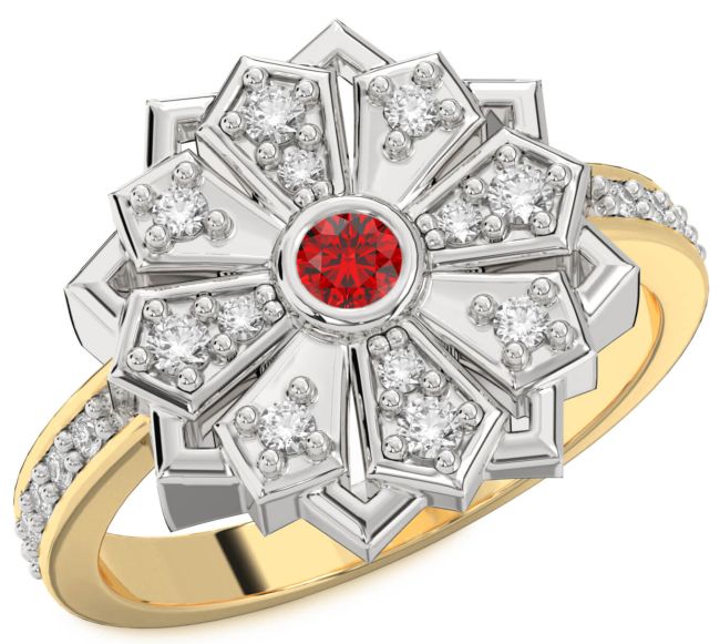 Diamond Ruby Platinum & Yellow Gold Flower Ring