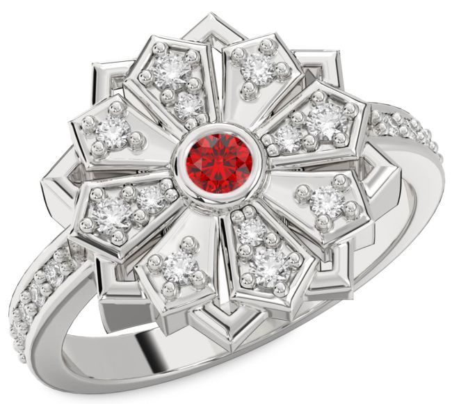 Diamond Ruby Platinum Flower Ring