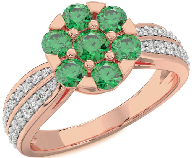 Diamond Emerald Rose Gold Flower Ring
