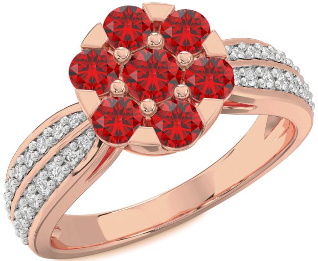 Diamond Ruby Rose Gold Flower Ring