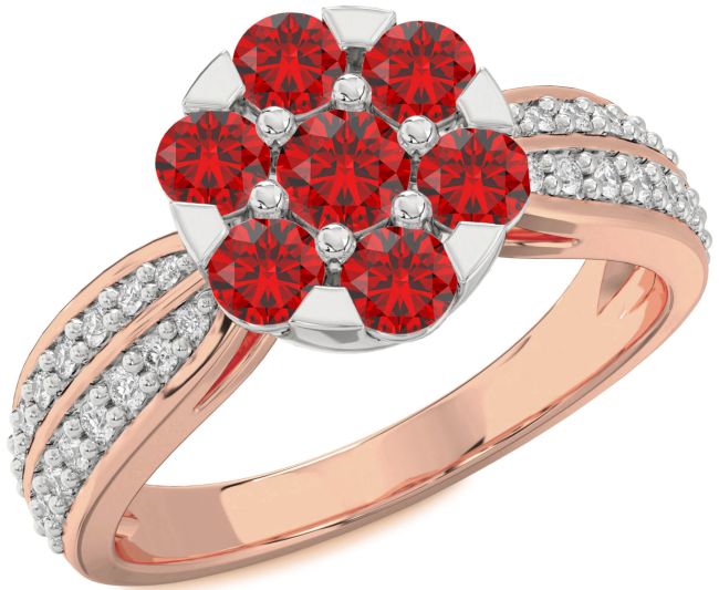Diamond Ruby White Rose Gold Flower Ring