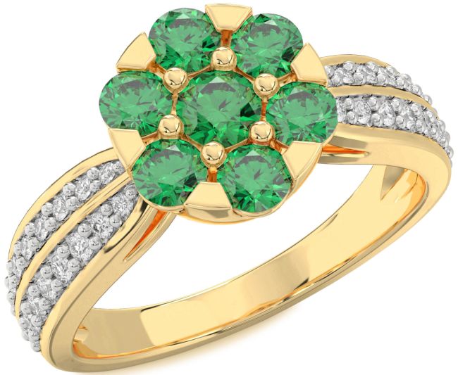Diamond Emerald Gold Flower Ring