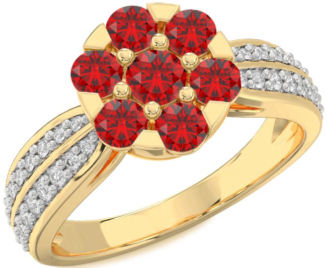 Diamond Ruby Gold Flower Ring