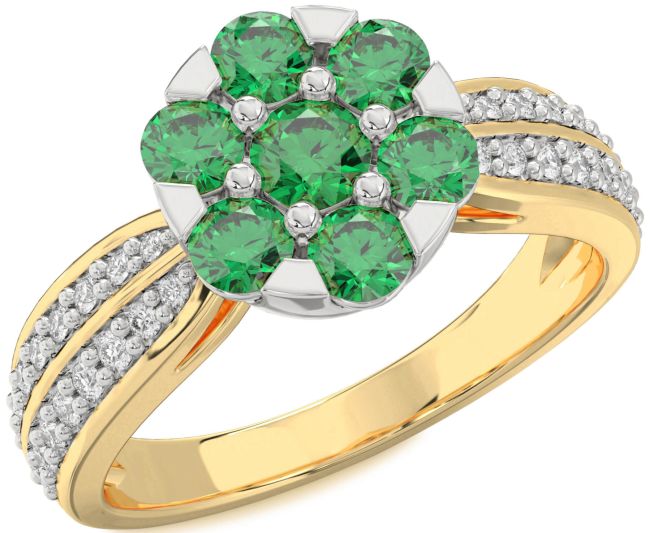 Diamond Emerald Gold Silver Flower Ring