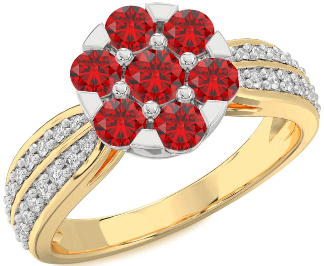 Diamond Ruby Platinum & Yellow Gold Flower Ring