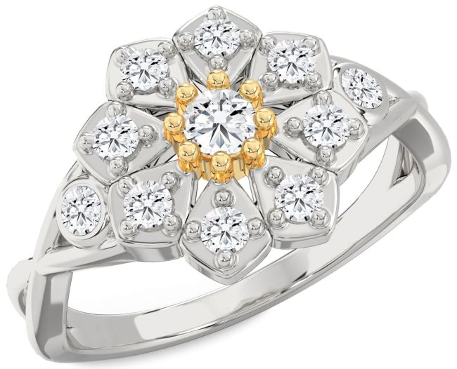 Diamond Silver & 10K gold Flower Ring