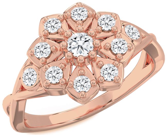 Diamond Rose Gold Silver Flower Ring