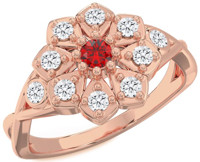 Diamond Ruby Rose Gold Flower Ring