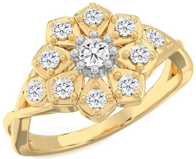 Diamond Gold Silver Flower Ring