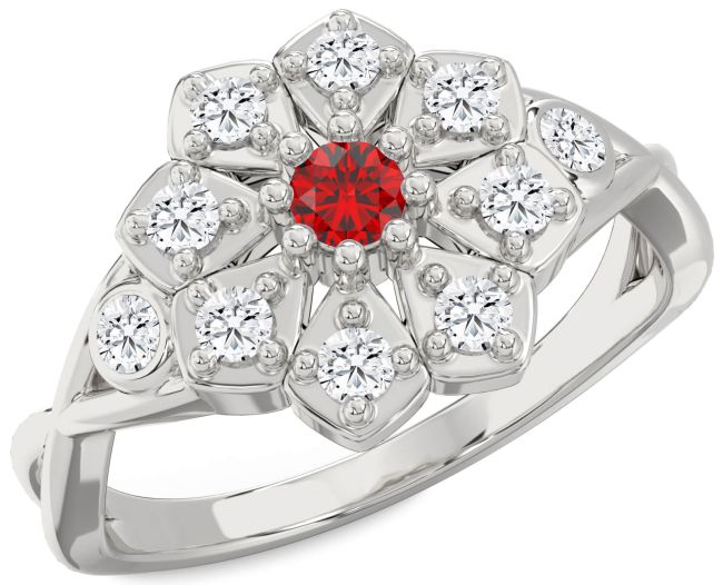 Diamond Ruby White Gold Flower Ring