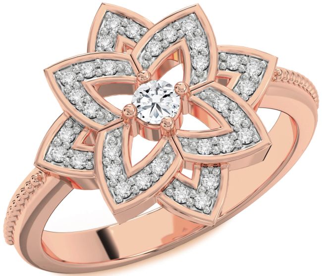 Diamond Rose Gold Silver Flower Ring