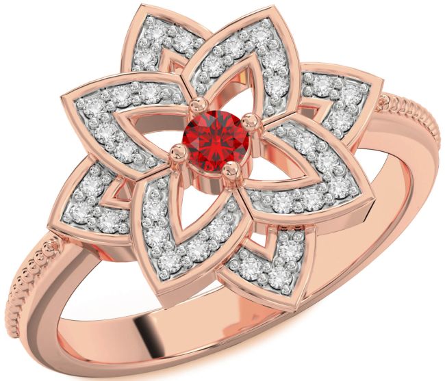 Diamond Ruby Rose Gold Flower Ring