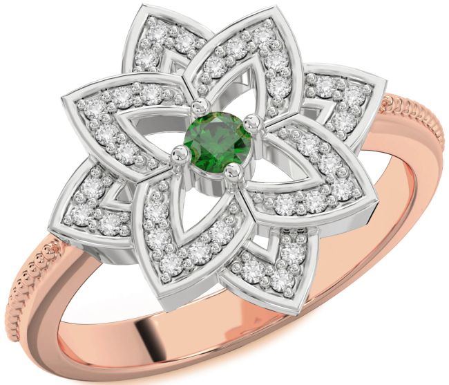 Diamond Emerald White Rose Gold Flower Ring