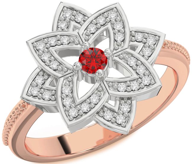 Diamond Ruby White Rose Gold Flower Ring