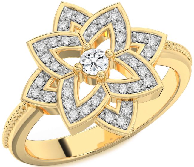 Diamond Gold Silver Flower Ring