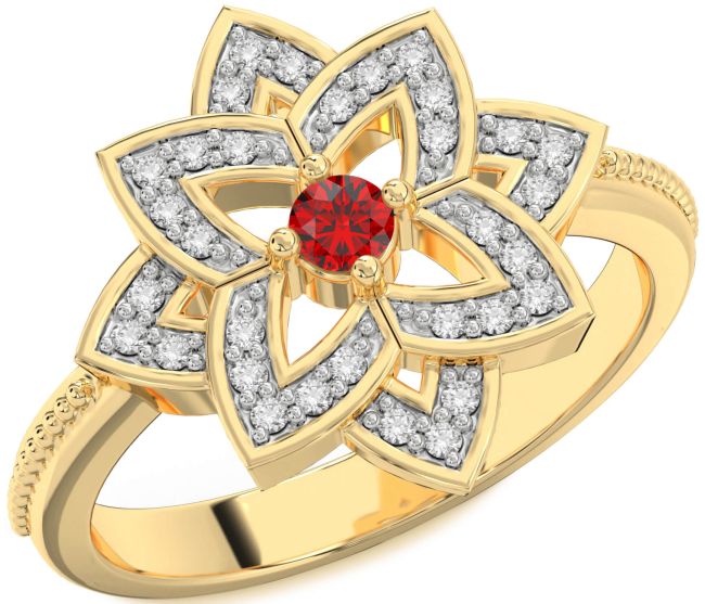 Diamond Ruby Gold Flower Ring