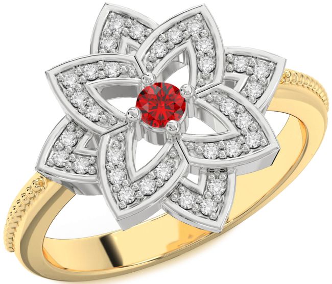 Diamond Ruby Platinum & Yellow Gold Flower Ring