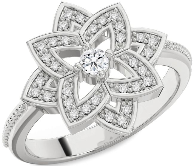 Diamond Silver Flower Ring