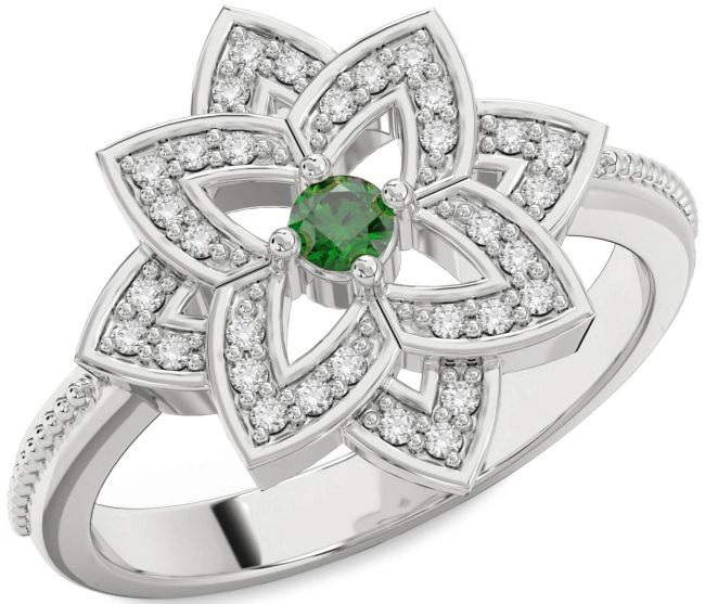 Diamond Emerald Platinum Flower Ring