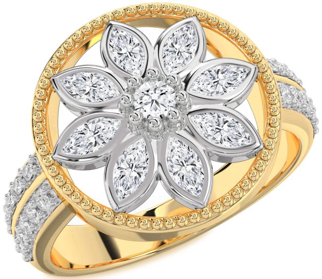 Diamond Gold Silver Flower Ring