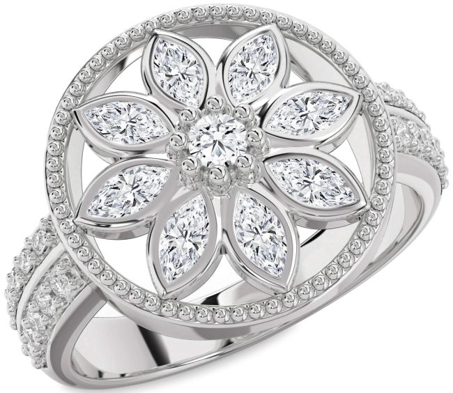 Diamond Silver Flower Ring