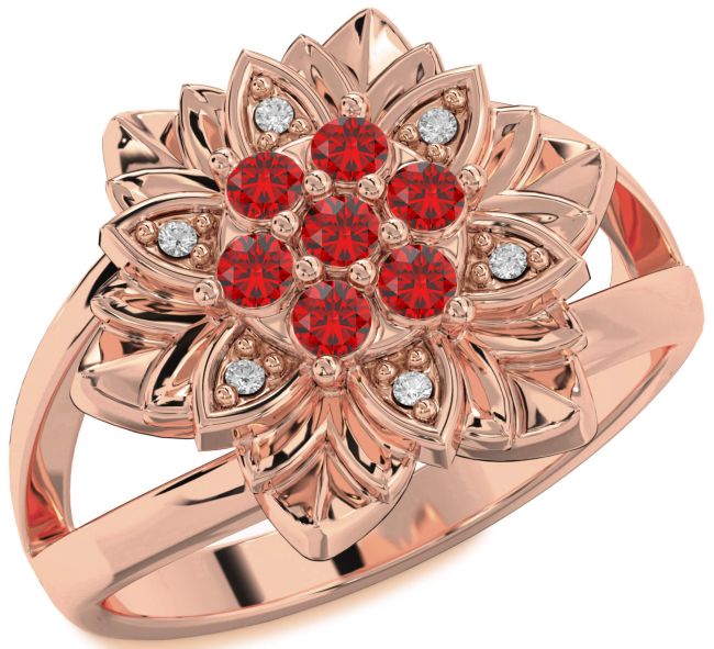 Diamond Ruby Rose Gold Flower Ring