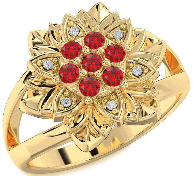 Diamond Ruby Gold Flower Ring