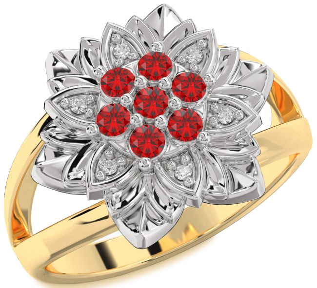 Diamond Ruby Platinum & Yellow Gold Flower Ring