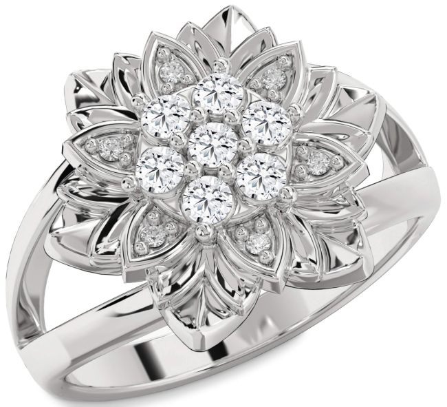 Diamond Silver Flower Ring