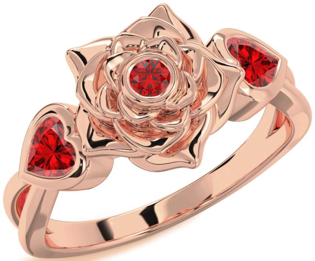 Ruby Rose Gold Silver Flower Two Heart Ring