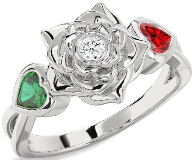 Silver Flower Two Heart Promise Ring