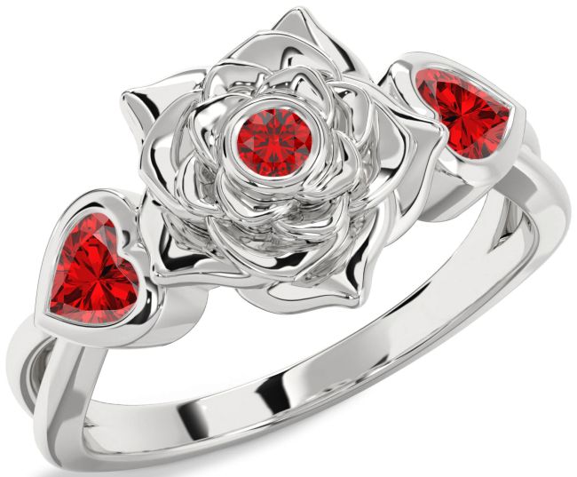 Ruby Platinum Flower Two Heart Ring