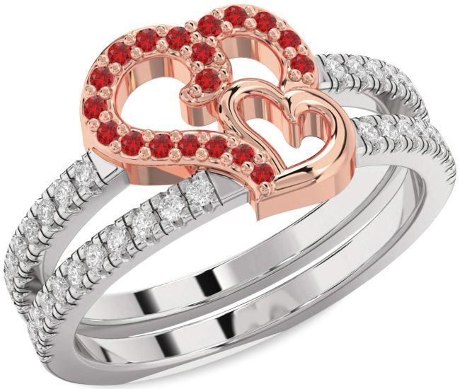 Diamond Ruby Silver & 10K Rose Gold Heart Ring