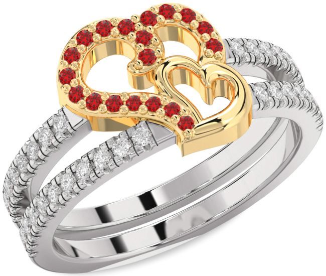 Diamond Ruby Platinum & Yellow Gold Heart Ring