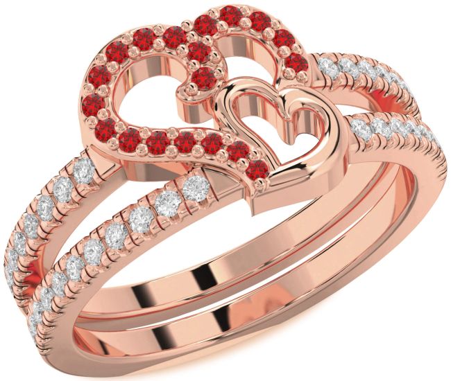Diamond Ruby Rose Gold Heart Ring